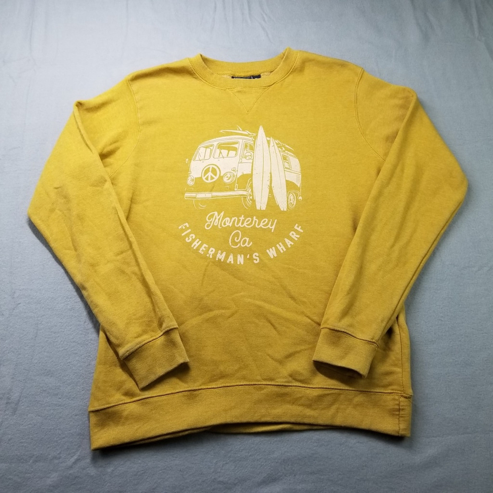 Monterey Ca Fisherman's Wharf Crewneck Sweatshirt XL Yellow Womens Beach Surf